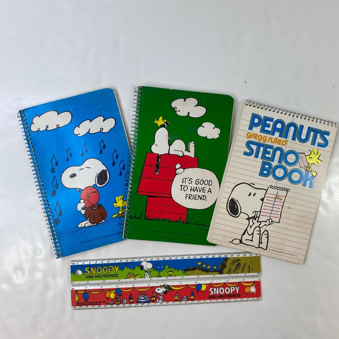 Vintage Peanuts Snoopy Woodstock 3 Spiral Notebooks Steno Books Bundle ...