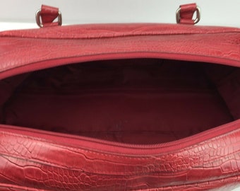 Vintage 90er Jahre Bath Body Works Rot Faux Alligator Leder Tote Reisetasche