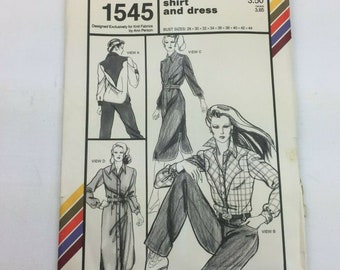 Vtg Stretch & Sew 1545 Western Shirt Dress Sewing Pattern Craft For Knit Fabrics