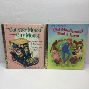 Vintage Lot 2 Little Golden Books Old MacDonald Had A Farm Country City Mouse