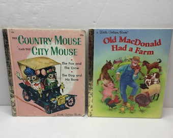 Vintage Lot 2 Little Golden Books Old MacDonald Had A Farm Country City Mouse