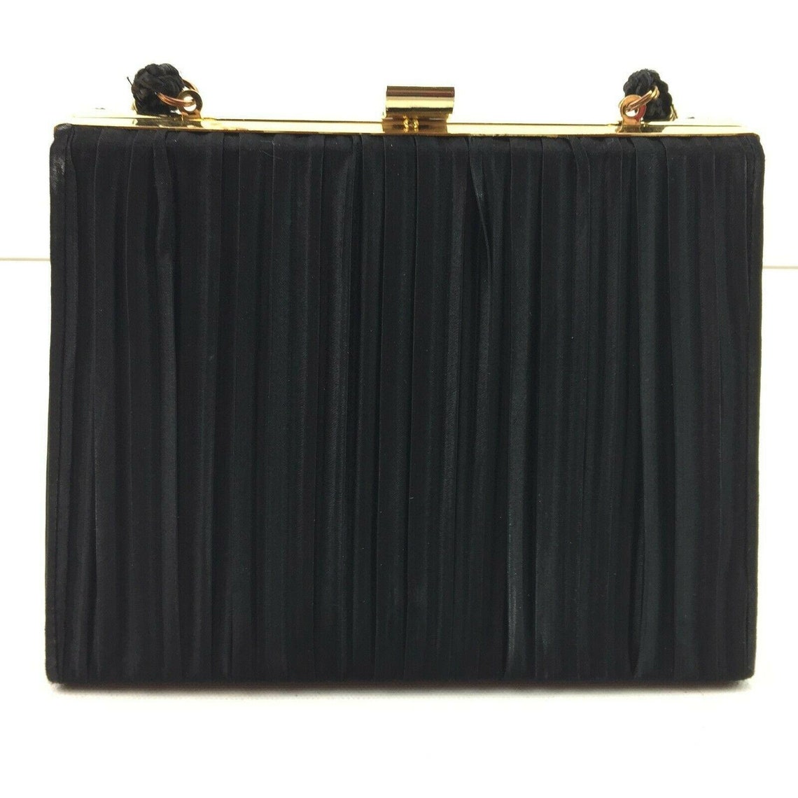 Sasha Designer Ladies Frame Shoulder Bag Prom Purse Black Satin Gold Clasp, foto 2 di 5
