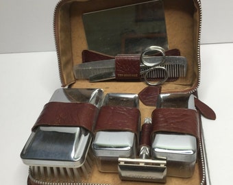 Vintage Grooming Kit Set Leather Case Richard Frip Frap Sheffield Scissor Razor