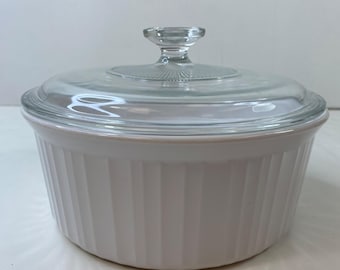 Corning Ware French White 2.5 L Round Casserole Dish Glass Lid Vintage