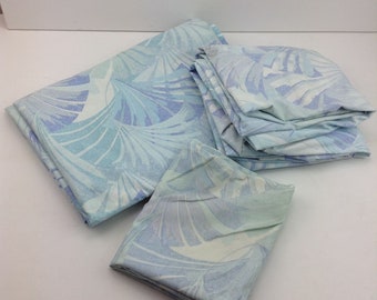 Vintage JP Stevens Company 80's Twin Sheet Set Blue Geometric Leaves
