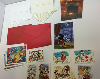 Vtg Disney Hallmark Holiday Christmas Tree Mickey Mouse Friends Cards Envelopes