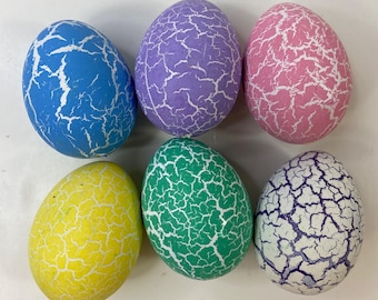 Handmade Colorful Crackled Decorative Eggs Set Of 6 Blue Pink Green Yellow Purple White