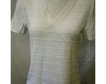 Cable & Gauge Womens White Short Sleeve V-Neck Sweater Top Size Medium