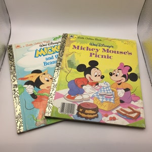 Vintage Little Golden Book Lot 2 Disney Mickey Mouse&#39;s Picnic and the Beanstalk