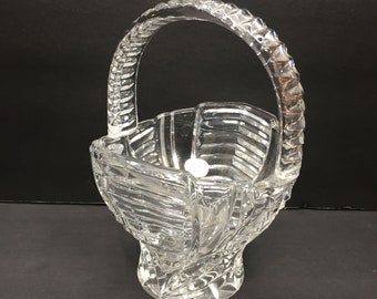 Vintage Clear Crystal Cut Glass Basket Decor Trinket Jewelry Holder Candy 5.5"