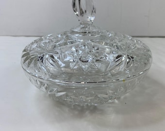 Anchor Hocking Crystal Candy Dish Lid Textured Starburst Design Decor Vintage