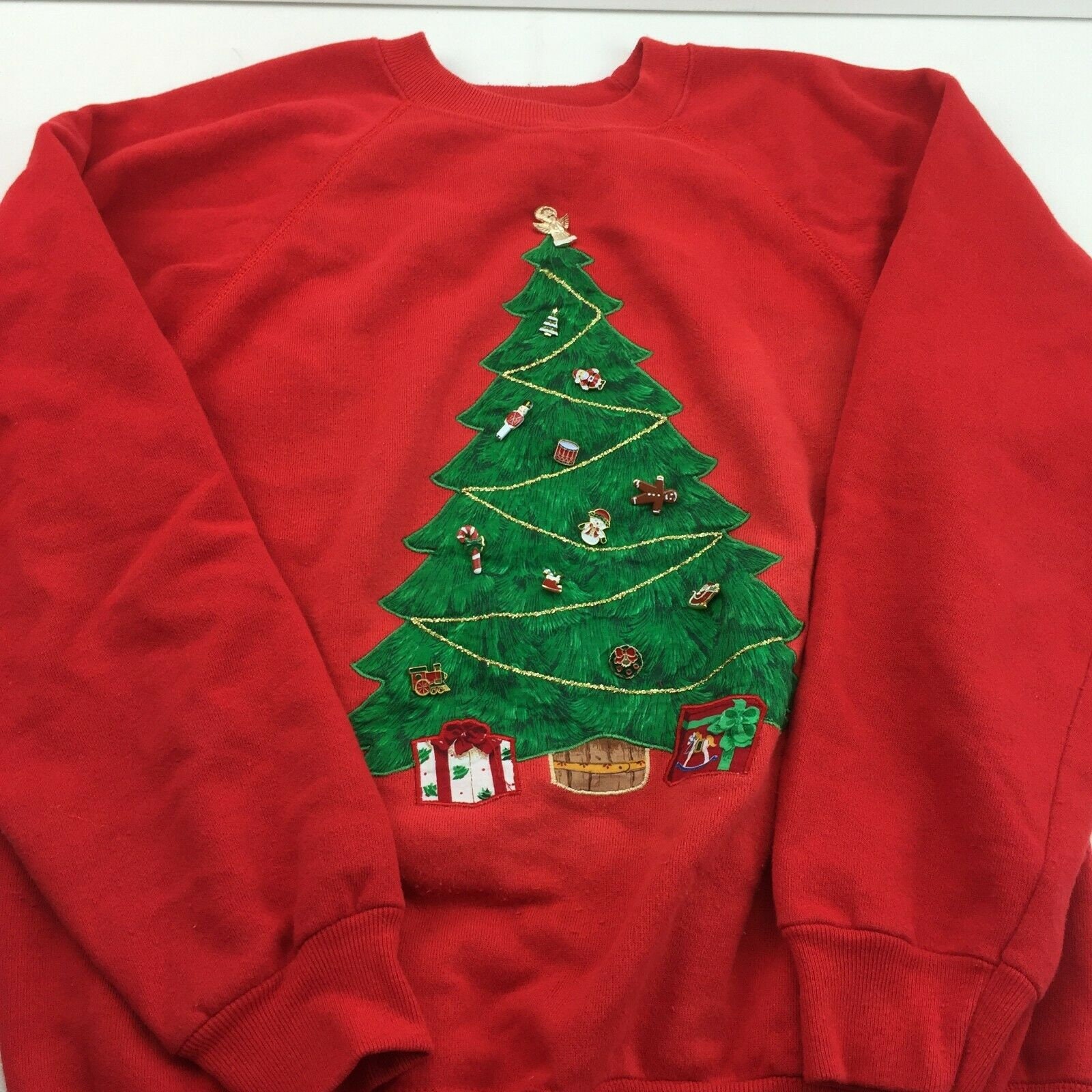 Vtg 90s Hanes Homemade Ugly Christmas Tree Sweatshirt Button Ornaments Applique Etsy