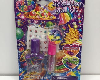 Vintage Lisa Frank 3D Star Glitter Nail Kit Stickers Decals Polish Purple Pink