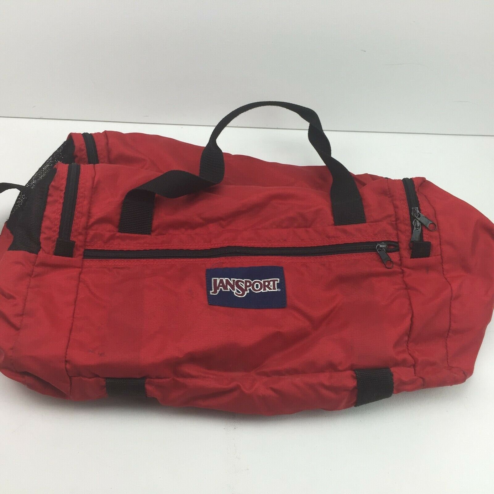 Vintage 80s Jansport Red Duffle Bag Travel Carry On Shoulder Tote Barrel