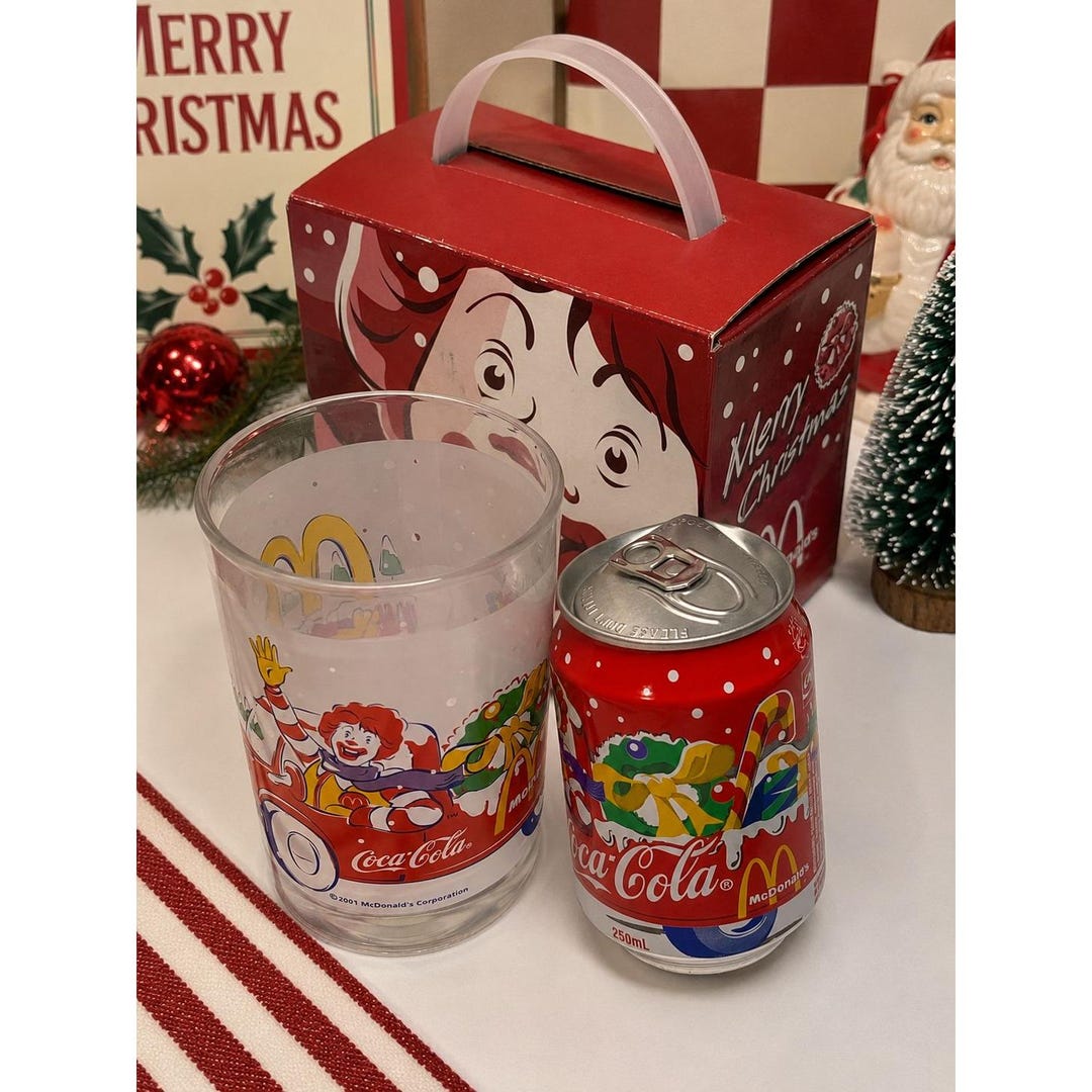 Vintage 2001 Coca Cola Mcdonald's Boxed Promo Set Glass Soda Can