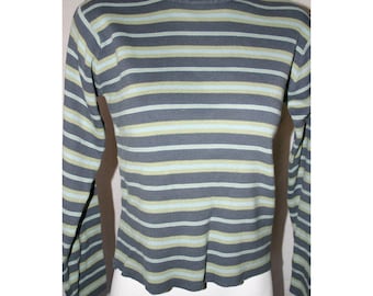 Pull rayé à manches longues pour femme authentique gris vert taille moyenne