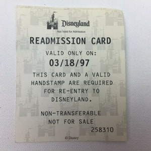 Vintage Disneyland Remissionskarte 258310 Gültig 03/18/97 1997 Einlass