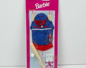 Vintage Barbie Baseball Red Blue Bat Cap Outfit Sports Fashion Doll Clothes