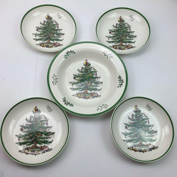 Vintage Spode Christmas Tree 5 Piece Bowl Set 12 Serving Etsy