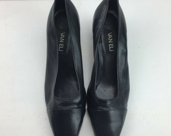 Vintage Vaneli Womens Black Close Toe Slip On Pump Heels Shoes Classic Office 9M