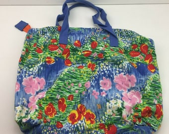 vintage 90s Toile Floral Aquarelle Tote Épaule Duffle Bag Travel Weekender