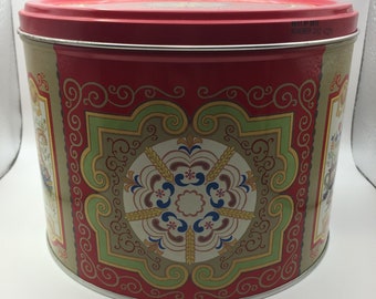 Pepparkakor Swedish Gingersnaps Round Tin Canister Red Gold Green Blue Holiday