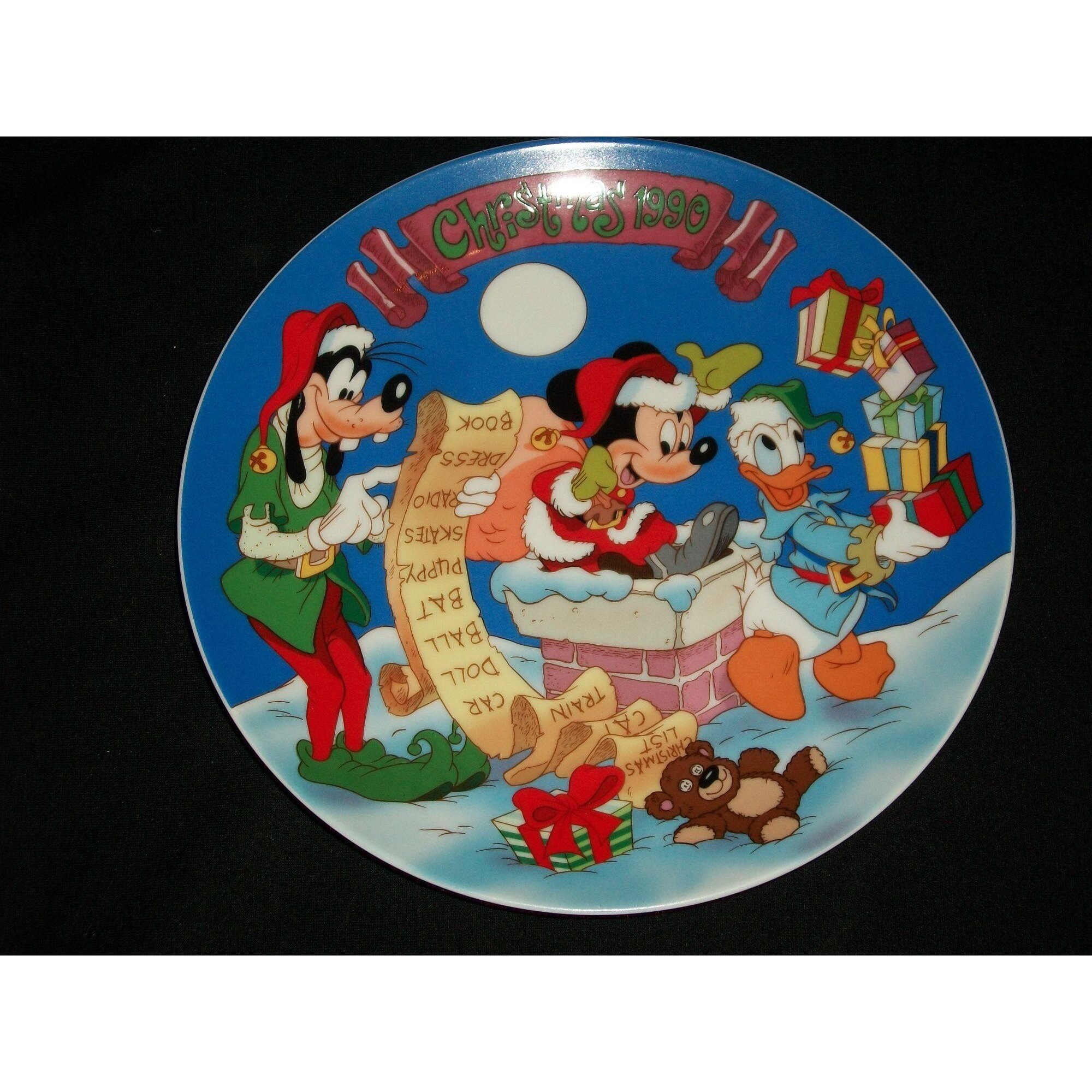 Groiler Disney Christmas Plate 1990 Checking it Twice Mickey Donald Goofy