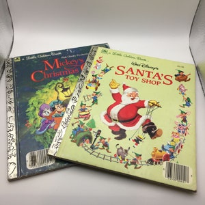 Vintage Little Golden Book Lot 2 Disney Mickey&#39;s Christmas Carol Santas Toy Shop