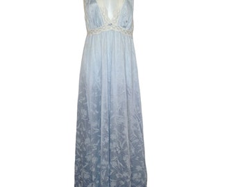 Vintage Miss Elaine Womens 80's Blue Satin Long Sleeveless Nightgown Size Medium