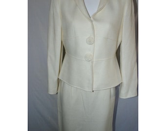 Tahari Womens Arthur Levine Ivory Cream Textured Suit Blazer Skirt Set Size 10P