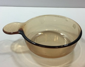 Corning Vision Ware Glass Amber Cookware USA V-150-B Grab It & Go Food Dish Bowl