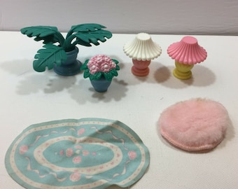 Vintage Doll House Furniture Lamps Area Rugs Decorative House Plants Decoration