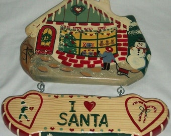 Décoration de Noël en bois Père Noël I Love Heart JDI 1997 Maison