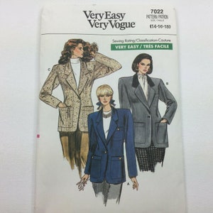 Vintage Vogue patrón de costura 7022 clásico semi fitted 80s chaqueta tamaño 8 10 12