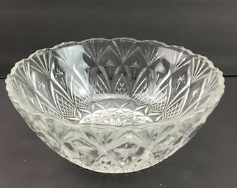 Vintage Cut Glass Crystal Bowl 8" Serving Candy Dish Floral Etched Centerpiece
