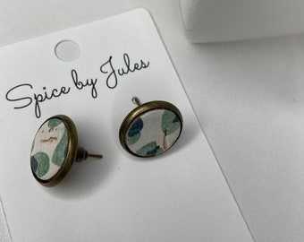 Stud Earrings, Jade Cheetah Cork and Leather Stud Earrings