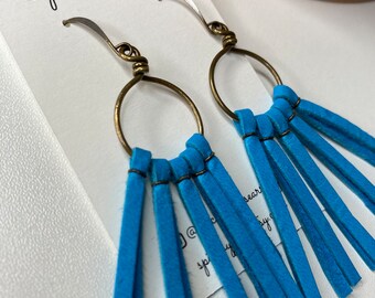 Turquoise Tassel Leather Earrings