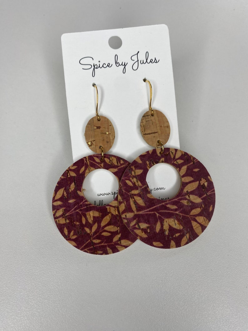 The Sedona Earrings, Merlot Birch Cork Earrings image 1