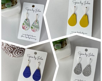 Mini Leather Teardrop Earrings, Assorted Colors, Handcrafted, Genuine Leather, Super Lightweight Earrings