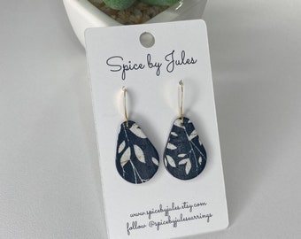 Mini Black and White Willow Cork and Leather Teardrop Earrings, Handcrafted, Genuine Leather, Super Lightweight Earrings