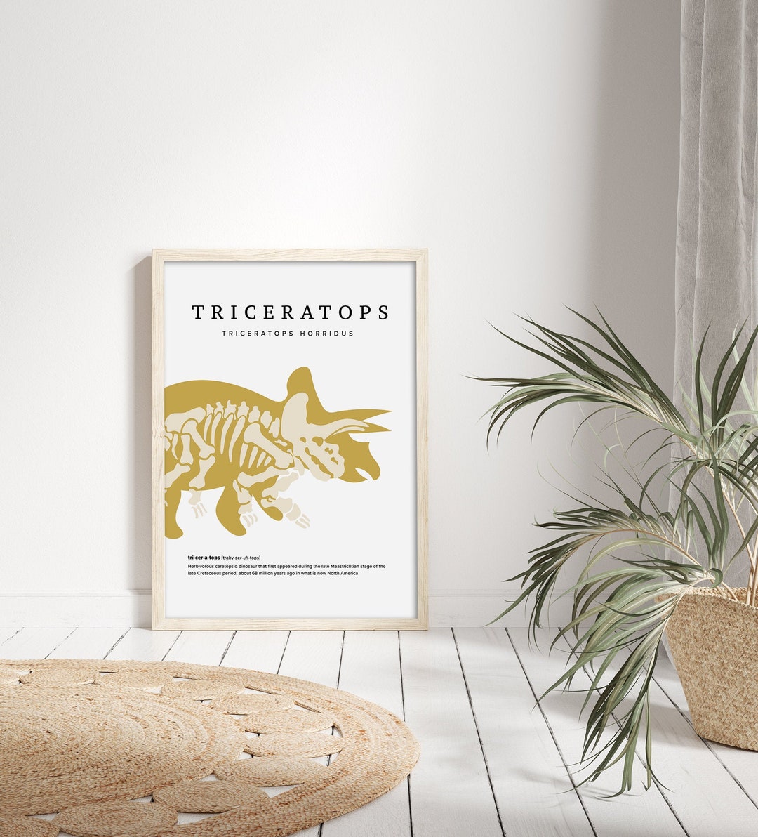 Dinosaur Digital Art Printable Poster Triceratops Yellow Kids Boys ...