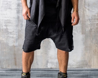 Pantalones cortos Heracles: pantalones cortos de verano con entrepierna baja, pantalones cortos con entrepierna caída, pantalones cortos bohemios para hombre, pantalones cómodos para festivales, pantalones cortos Burning Man, pantalones cortos tipo harén para hombre
