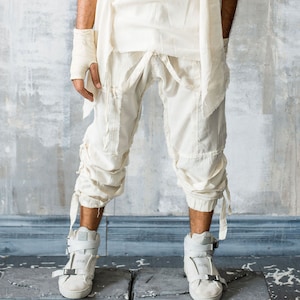 Transcend Pants Ivory- Desert, Ninja Pants, Cyberpunk, Avantgarde pants, Bohemian Pants, Drop Crotch, Burning Man, Festival Pants, Madmax