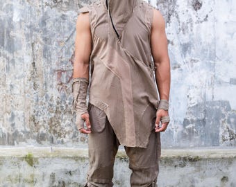 Shinjitsu Mens Short Robe | Burning Man Festival Layer | Jedi Desert Cloak | Ninja Dune Style