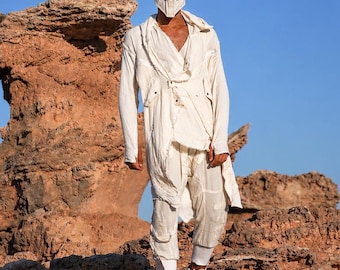 Vestaglia da festival da uomo / Kimono modulare futuristico con maniche rimovibili / Cappotto per Burning Man / Vestaglia da dune