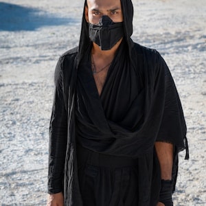 Herr Bamboo Festivalsjal | Avant Garde Draperad Tunika, Burning Man Morgonrock bild 1