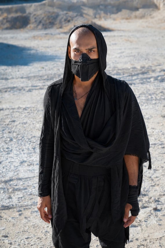Mens Bamboo Festival Wrap | Avant Garde Draped Tunic, Burning Man Robe