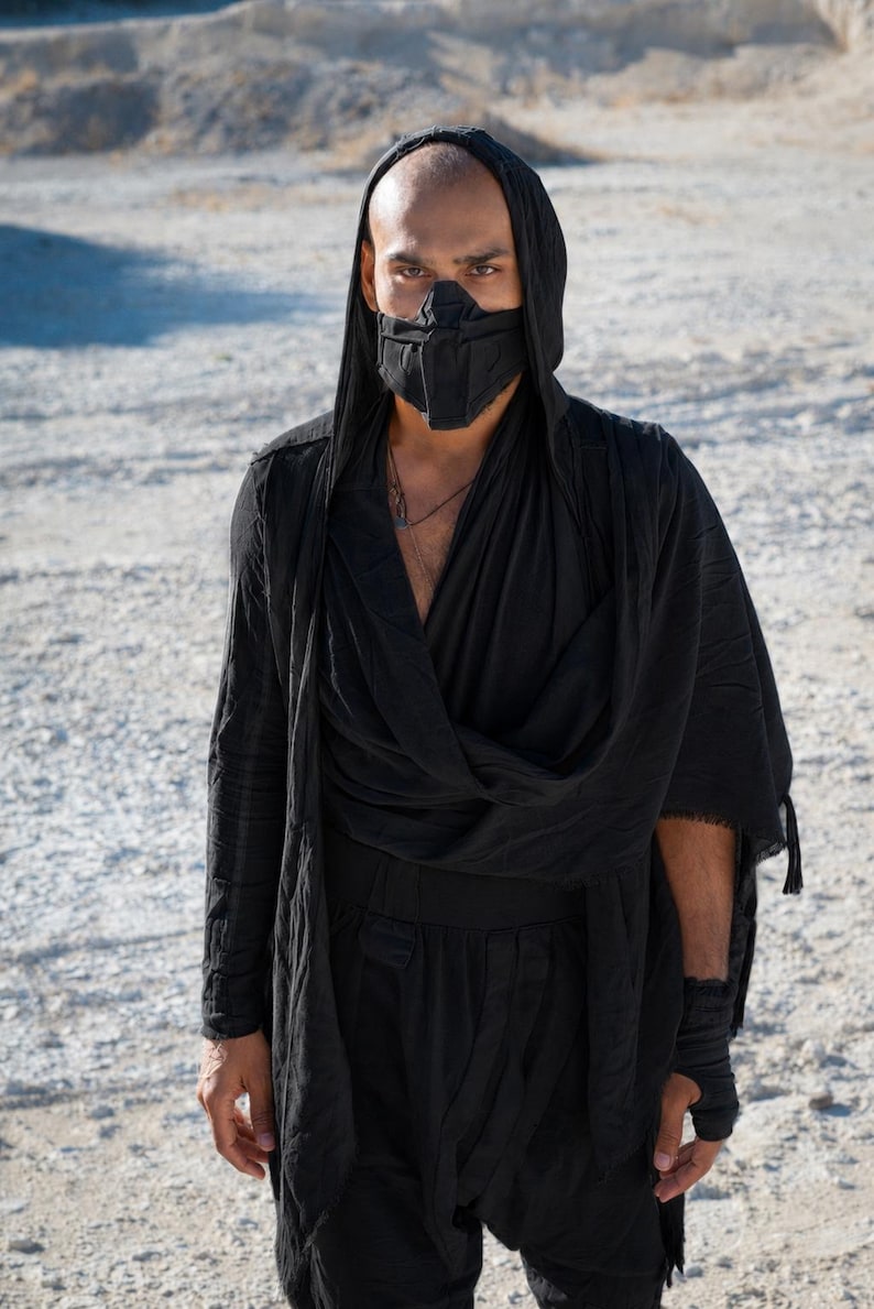 Herr Bamboo Festivalsjal | Avant Garde Draperad Tunika, Burning Man Morgonrock bild 1