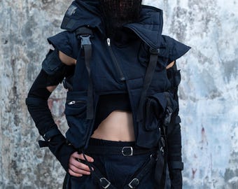 Yūrei Bambus Ninja Gesichtsmaske: Dystopische Techwear, Burning Man Stil