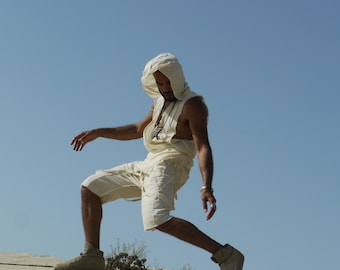 Selbstakzeptanzweste Ärmellose Bambus Hoodieweste - Postapokalyptische Festivalkleidung